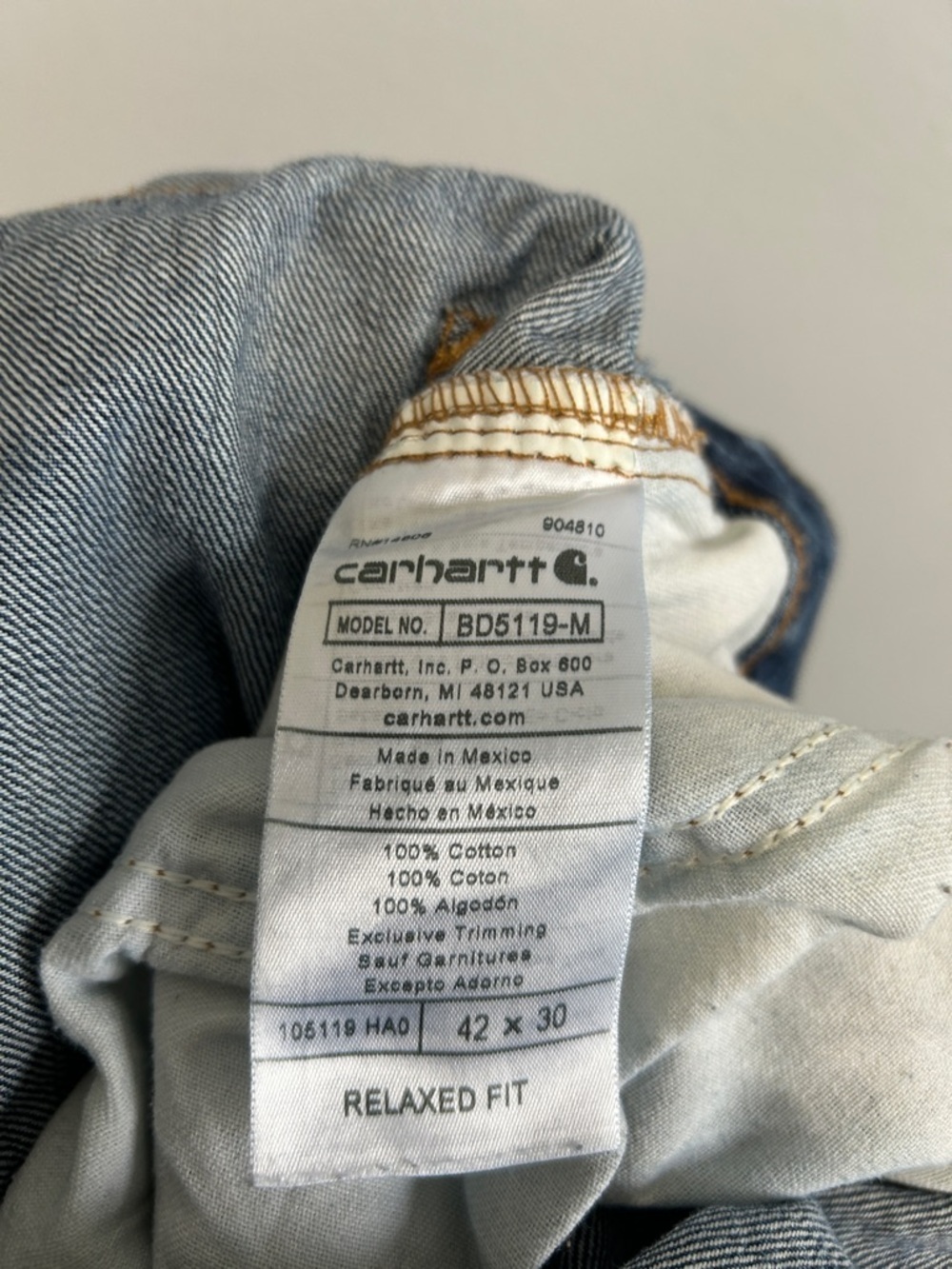 Carhartt Men's Relaxed Fit Blue Denim Jeans Size 42/30 - Picture 6 of 6